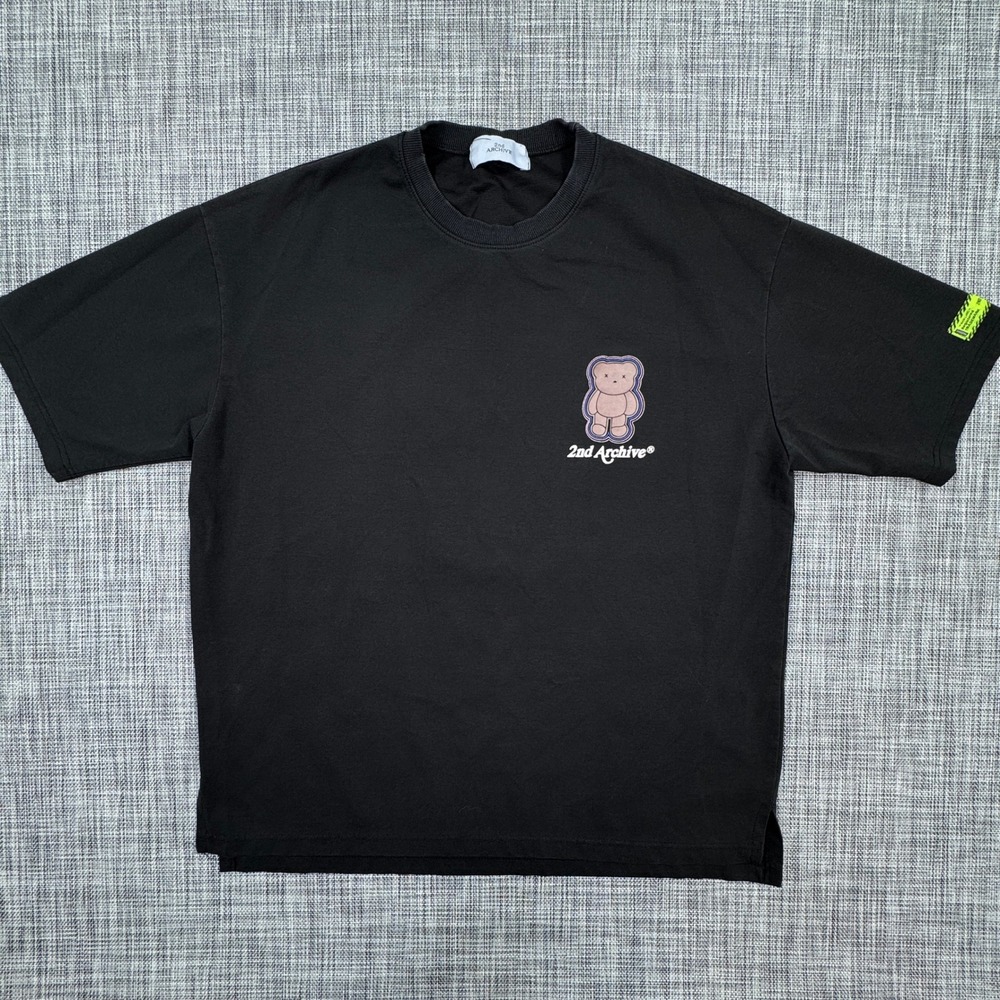 2nd Archive Teddy Bear Graphic T Shirt Approx XL Black Stretch Short Sleeve